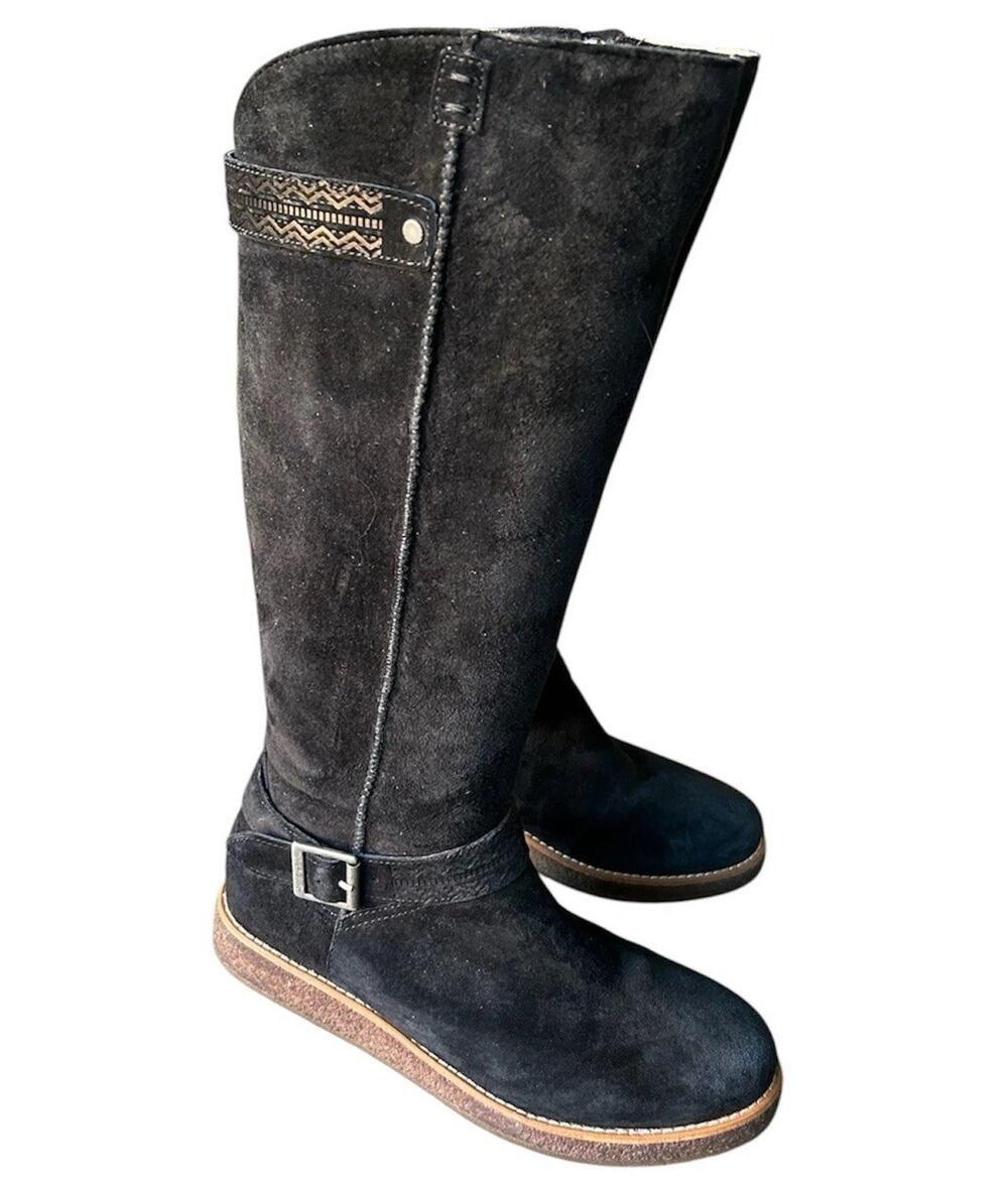 UGG Gellar Tall Boots Womens 7 Black Sheepskin Lined Suede Leather 1013196